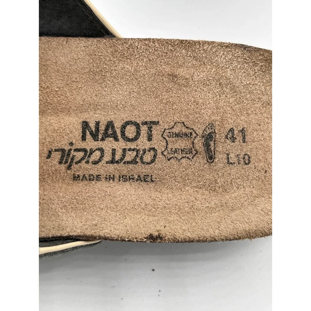 Naot Women Black Grey Leather Wedge Slide Sandals Made Israel Sz EU 41 US 10